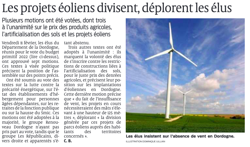 L'éolien n'a pas sa place en Dordogne